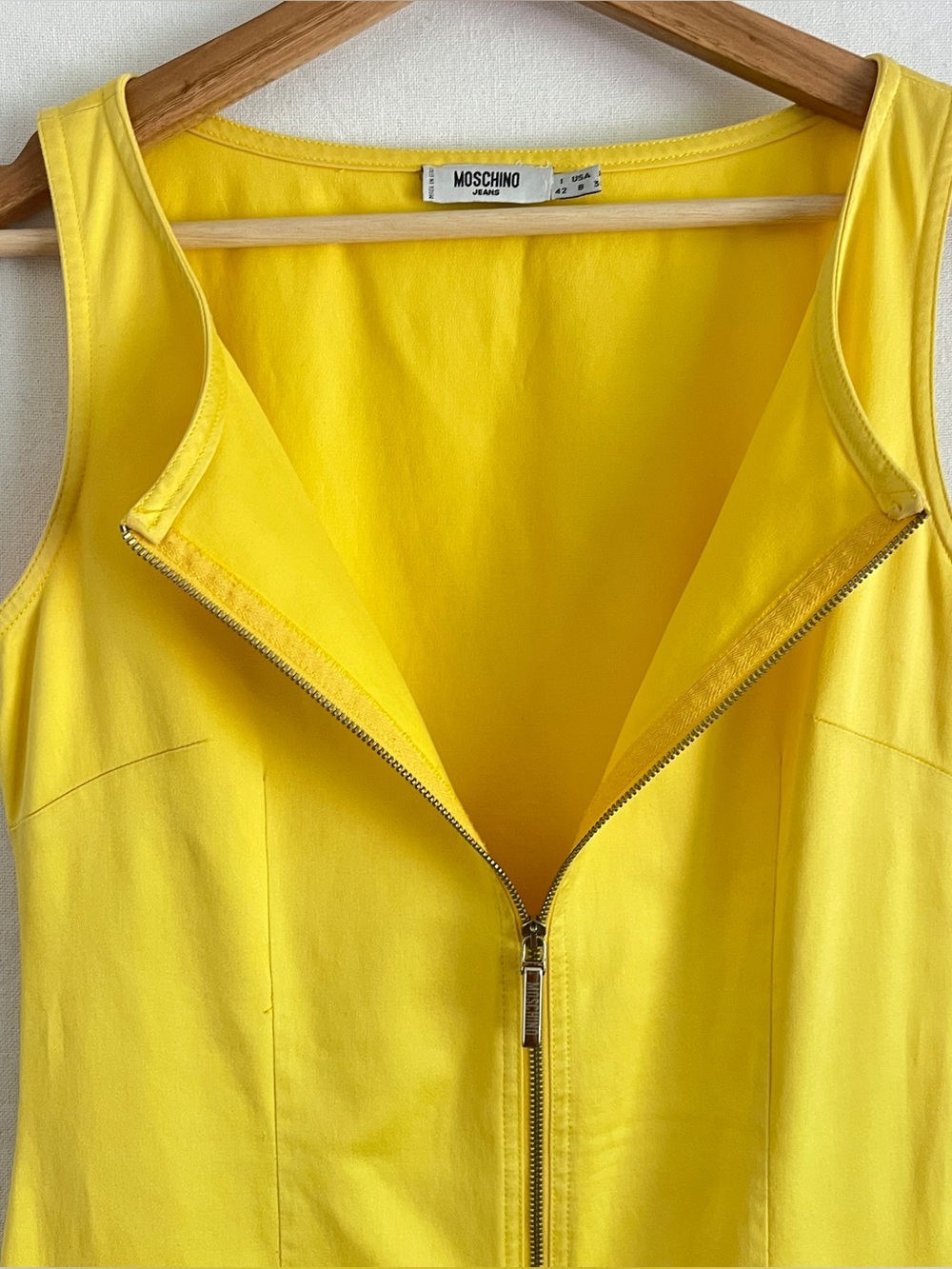 90s Moschino Mini Dress multiple zipper design vibrant yellow Italy M